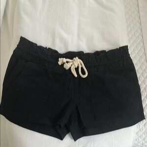 Black Roxy Linen Shorts with Elastic/Drawstring Waistband